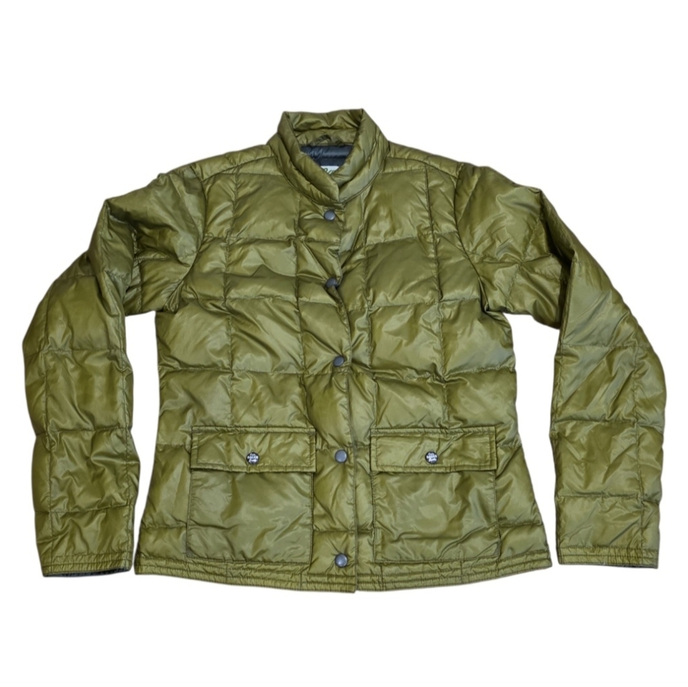 Eddie Bauer Women's Size S Metallic Green EB550 Snap Button Down Puffer Coat